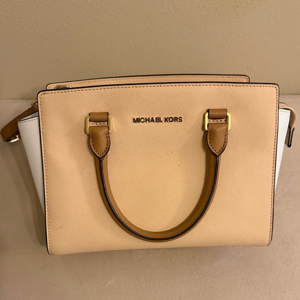 Michael Kors Beige and White Satchel